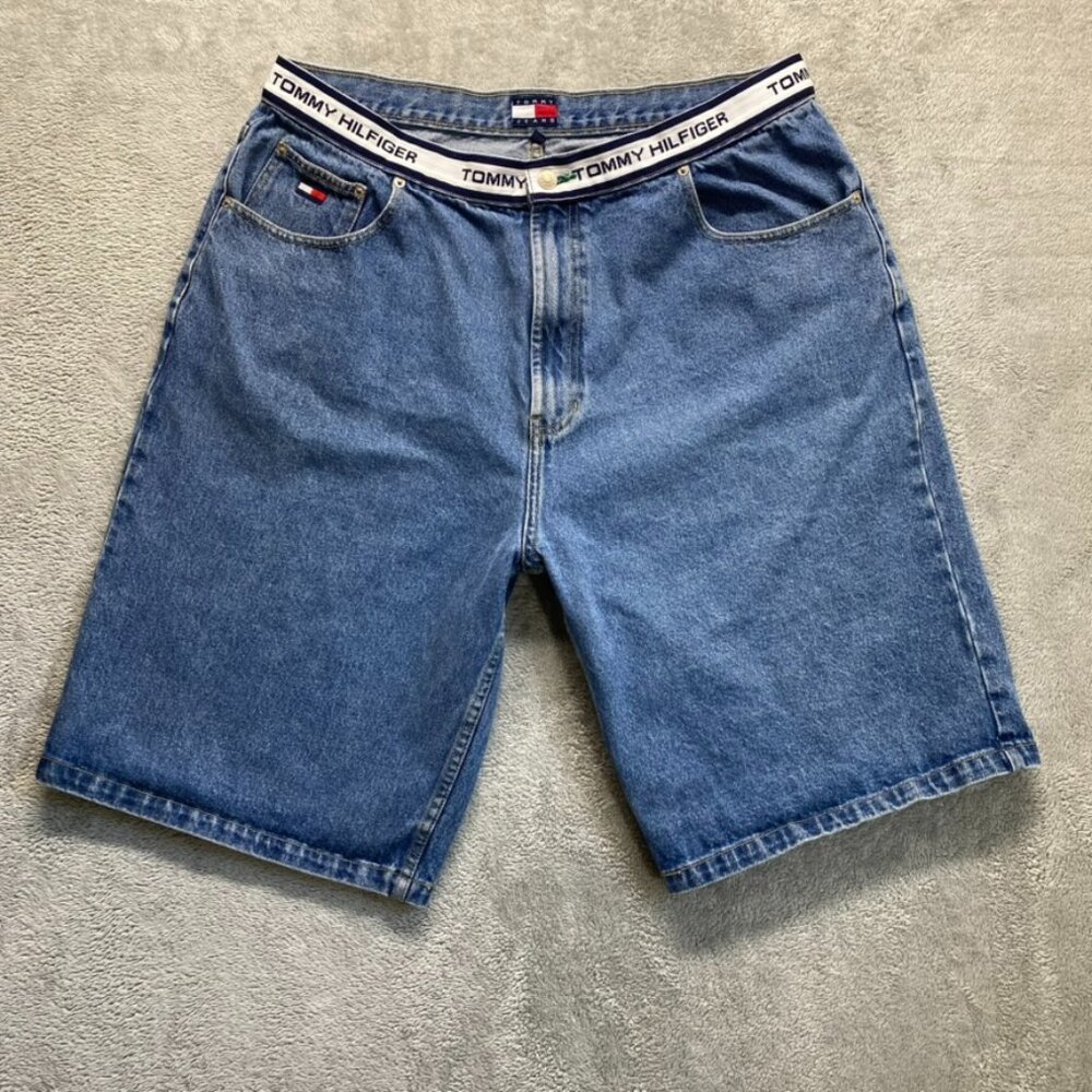 Vintage Tommy Hilfiger Shorts Mens 40 Blue Jorts Aaliyah Style Y2K Medium Denim